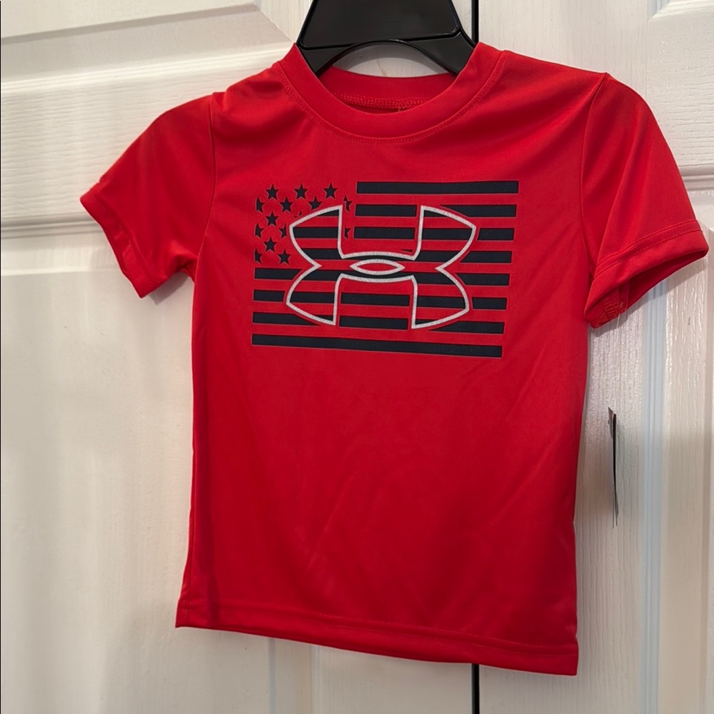 NWT Under Armour Kids Red Freedom Graphic Dry Fit Performance Shirt 4
